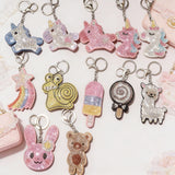 Cross-border popular animation unicorn rabbit bear sheep keychain korean velvet diamond-encrusted animal bag hanging accessories
