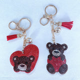 New sweet bear hug heart keychain - korean velvet rhinestone hugging bear - couple/bff gift bag charm