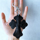 Korean velvet cross hot diamond keychain, retro religious style jewelry, punk luggage hanging chain, cross-border exclusive supply