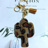 Creative cactus leather keychain - stylish korean velvet diamond-studded ultra-lightweight and wear-resistant bag charm for men and women - wholesale