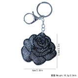 Premium grey rose hotfix rhinestone keychain - korean velvet ultra-light embossed charm - bag & jewelry accessories