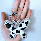 Cross-border autumn and winter leopard print butterfly women's bag pendant fashion korean velvet hot diamond butterfly two-color diamond keychain