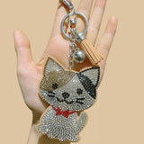 Creative cartoon cat tiger animal cat series cross-border hot-selling korean velvet hotfix rhinestone bag accessories tassel charm