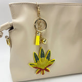 Diamond-studded leaf keychain - trendy bag charm with tassel, creative metal accessory, cross-border hot seller