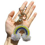Creative rainbow hotfix rhinestone keychain fashion korean velvet bag couple tassel pendant new car ornament