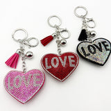 Diamond-studded "love" keychain - european & american style tassel metal charm - bag accessory - cross-border hot seller