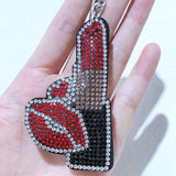 Korean velvet lipstick hot diamond keychain makeup styling accessories bestie gift bag pendant cross-border hot sale