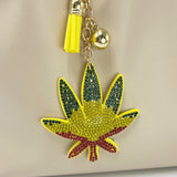Diamond-studded leaf keychain - trendy bag charm with tassel, creative metal accessory, cross-border hot seller