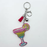Rhinestone cocktail glass keychain, diamond-studded bag charm, fashion tassel accessory - hot-selling women's cross-border style
