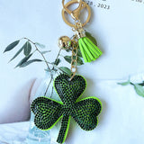 Cross-border hot-selling clover lucky flower women's bag pendant fashion korean velvet hot diamond two-color diamond keychain