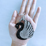 Swan hotfix rhinestone keychain, korean velvet rhinestone pendant, elegant and sophisticated style bag charm, lightweight and durable