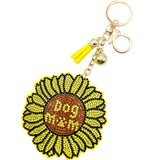 Diamond-studded sunflower keychain - european & american style tassel metal charm - bag accessory creative gift