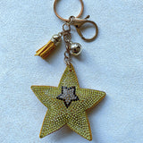 Cross-border simple double-layer five-pointed star keychain diamond-encrusted bag pendant fashion tassel keychain key chain wholesale