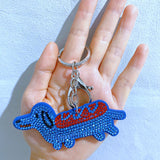Cartoon dachshund hot diamond pendant korean velvet long body dog keychain bag accessories pet peripheral pendant