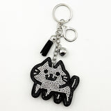 Diamond-studded cat keychain - european & american style tassel metal charm - bag accessory - cross-border hot seller