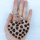 Diamond-shaped leopard print heart keychain korean velvet hot diamond pants chain waist decoration wild sweet cool style bag pendant