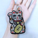 Cross-border popular bring in wealth and treasure cat keychain korean velvet hot diamond bag decoration chinese mascot key chain