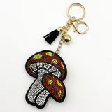 Diamond-studded mushroom keychain - european & american style tassel metal charm - bag accessory - cross-border hot seller