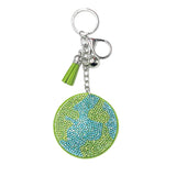 Cross-border hot selling diamond-studded earth keychain with green tassel bag charm - women's fashion accessory