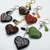 Hotfix rhinestone heart keychain - sports-themed tassel charm - car, bag, and jewelry accessory - cross-border bestseller