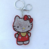 Kitty cat keychain - korean velvet hotfix rhinestone classic bowknot design - girly handbag accessory