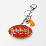 Hotfix rhinestone football keychain with diamond tassel charm - sporty bag accessory, cross-border hot seller