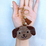 New korean style cartoon keychain, two-tone dog hotfix rhinestone keychain, leather aliexpress fashion bag charm
