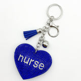 Diamond-studded heart nurse keychain - european & american style tassel metal charm - bag accessory - cross-border hot seller