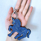 New decorative horse keychain korean velvet full diamond horse bag charm car key pendant cute animal accessories