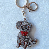 Korean velvet puppy hotfix rhinestone keychain - cute pet design bag charm - animal theme bag accessory - cross-border