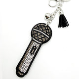 Diamond-studded microphone keychain - european & american style tassel metal charm - bag accessory - cross-border hot seller