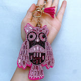 Cross-border creative korean velvet leather hot diamond owl keychain diamond-encrusted tassel car pendant bag box pendant