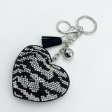 New diamond-studded zebra print heart keychain fashion tassel metal charm bag accessory - hot seller for cross-border e-commerce