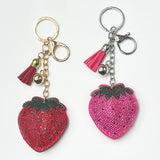 Rhinestone strawberry keychain tassel charm - cute girl's bag accessory, diamond-studded fashion pendant