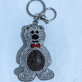 Cross-border hot selling cute tie knot bear korean velvet hot diamond keychain accessories children's fun luggage accessories wholesale