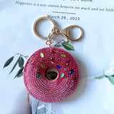Korean velvet donut hotfix rhinestone keychain - dessert-shaped bag charm - cute girly accessory