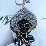 Afro girl leather diamond keychain korean velvet hot diamond stylishretrotrendy avatar box packaging decoration