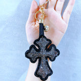 Cross-border hot-selling tassel diamond-encrusted cross women's bag pendant fashion korean velvet hot diamond two-color diamond keychain