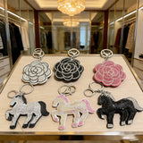 New decorative horse keychain korean velvet full diamond horse bag charm car key pendant cute animal accessories