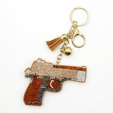 Diamond-studded pistol keychain - european & american style tassel metal charm - bag accessory - cross-border hot seller
