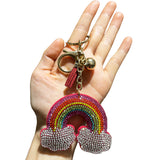Creative rainbow hotfix rhinestone keychain fashion korean velvet bag couple tassel pendant new car ornament
