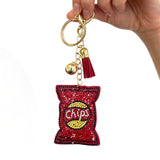 Cross-border hot-selling diamond-studded potato chip keychain, hot-fix rhinestone tassel bag charm, trendy women's jewelry accessory