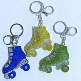 Trendy roller skate hotfix rhinestone charm - korean velvet diamond-studded sports keychain - unisex bag accessory