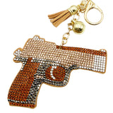 Diamond-studded pistol keychain - european & american style tassel metal charm - bag accessory - cross-border hot seller