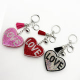 Diamond-studded "love" keychain - european & american style tassel metal charm - bag accessory - cross-border hot seller