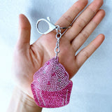 Korean velvet strawberry cake keychain - sweet treat design, leather hotfix rhinestone, cute & healing bag charm