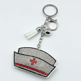 Diamond-studded nurse cap keychain - stylish tassel metal charm - healthcare professional holiday gift - cross-border bestseller