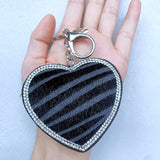 Korean velvet striped heart bag charm - vintage aesthetic keychain for autumn/winter