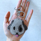 Cute tongue-out puppy korean velvet keychain - playful animal felt hotfix rhinestone bag accessory, car decoration gift