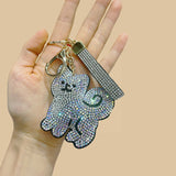Cartoon cute puppy cat rhinestone velvet keychain bag charm tassel car accessory wholesale cross-border hot seller